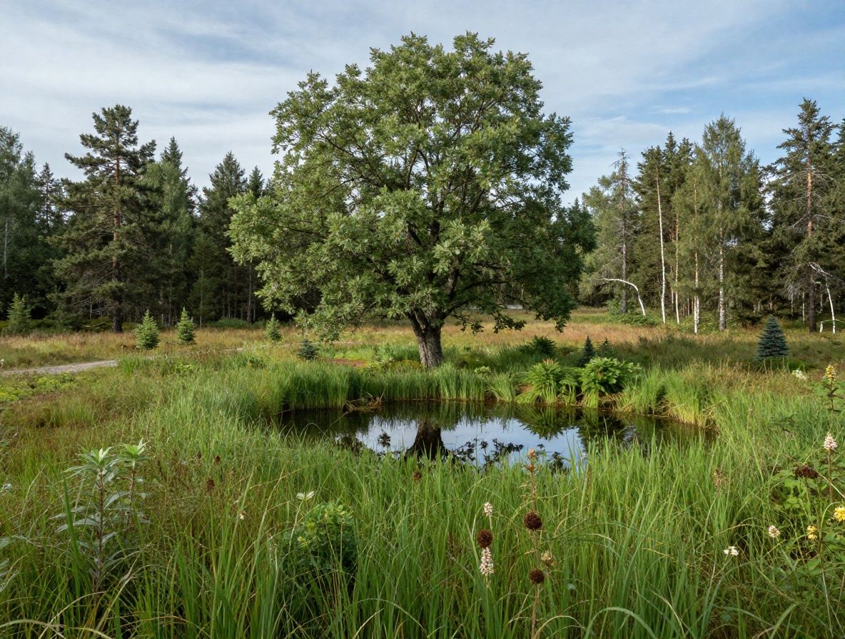 Laaja panoraamanäkymä Suomen luonnosta – rauhallinen järvi heijastaa vaaleaa taivasta, havumetsä reunustaa rantaa, syvä pohjoinen tunnelma kuvastaa tasapainoa ja hyvinvointia